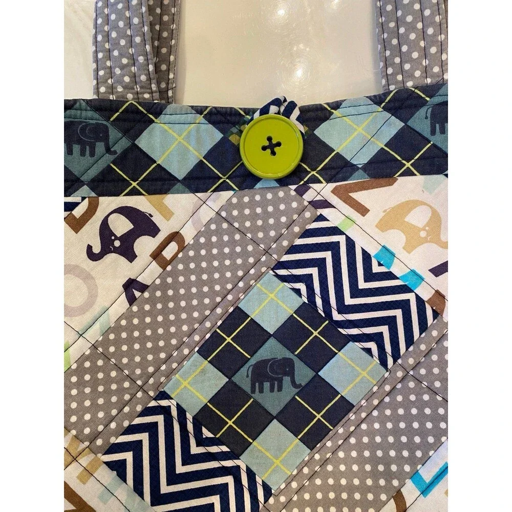 Hand sewn Handmade Handcrafted Tote Diaper Cloth Bag‎ w/shoulder Straps Elephant